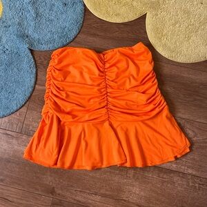 Amazon Bright Orange Ruched Mini Skirt